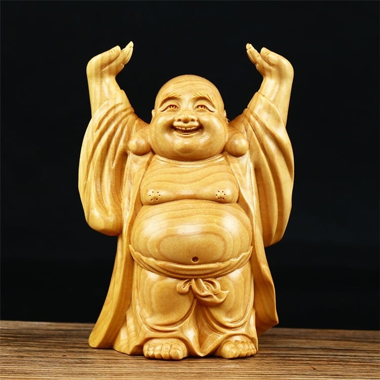 布袋様仏像 木製台座付き Lhyxuuk 布袋様 置物 仏像 木彫り 七福神