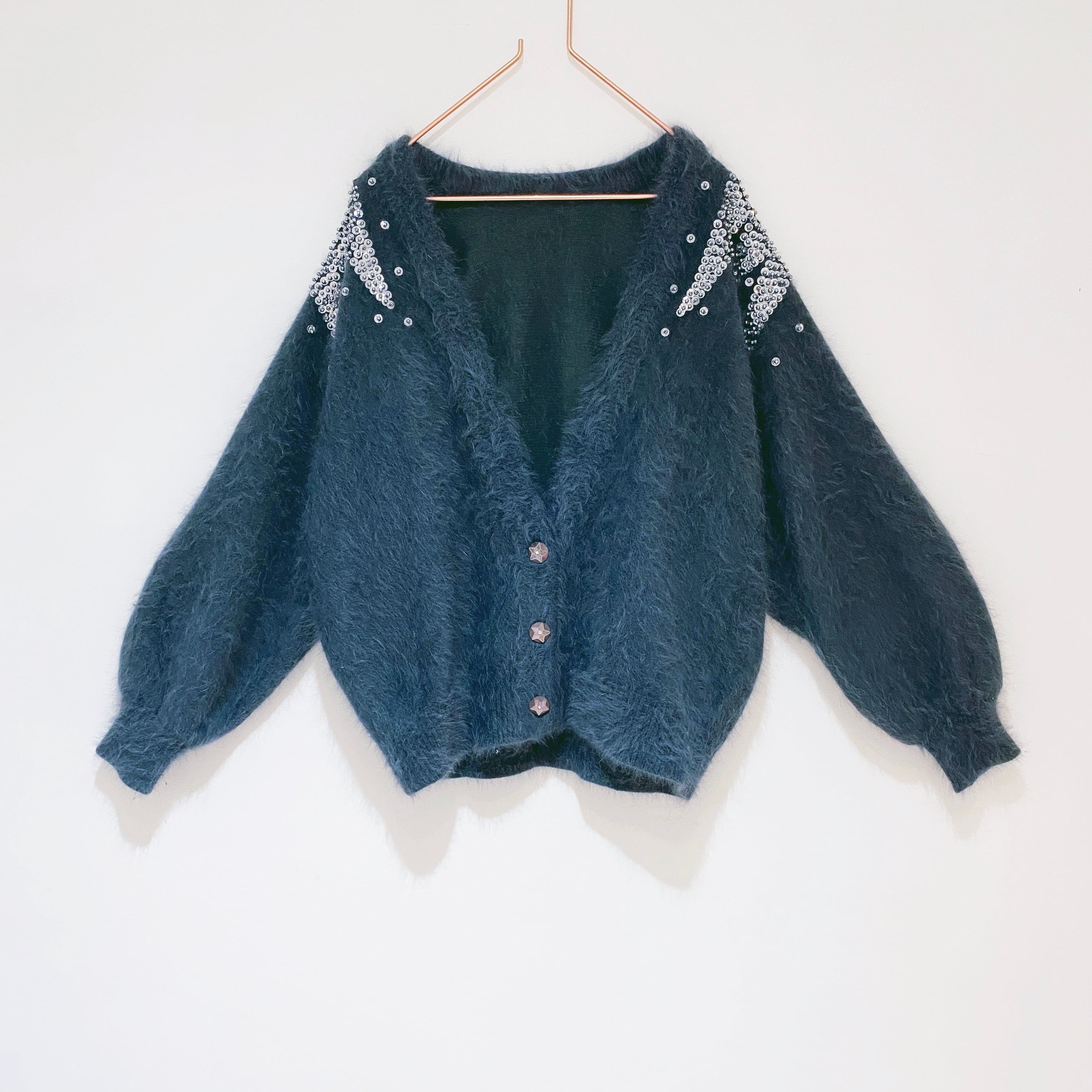 80s vintage sequined angora knit cardigan from U.S.A.◼︎ | The