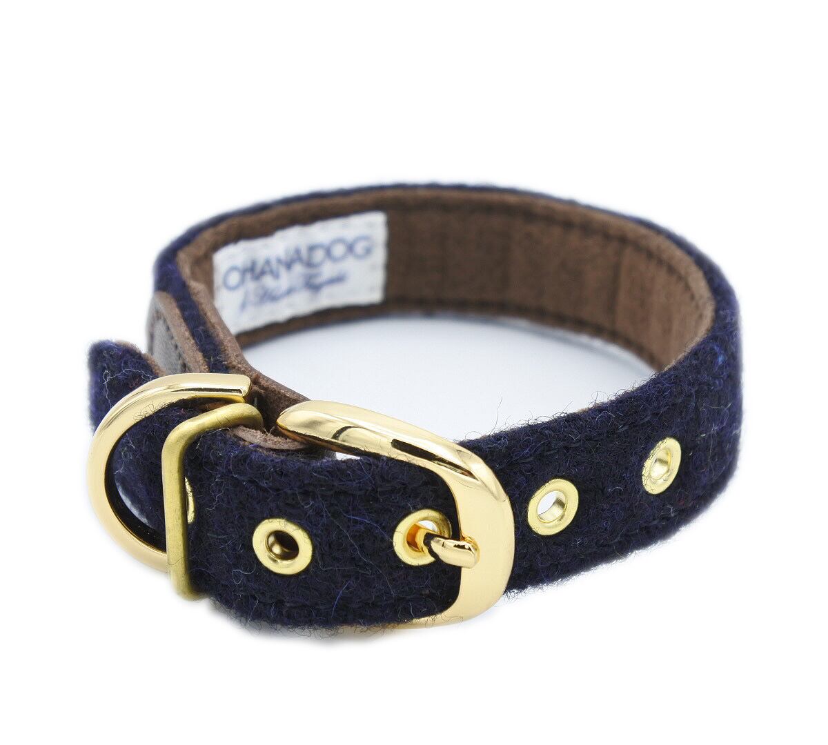 おしゃれな犬の首輪 Harris Tweed Gold Black 小型犬用 Ohanadog