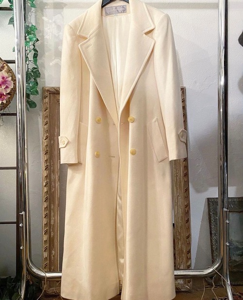 white colour double breasted wool long coat