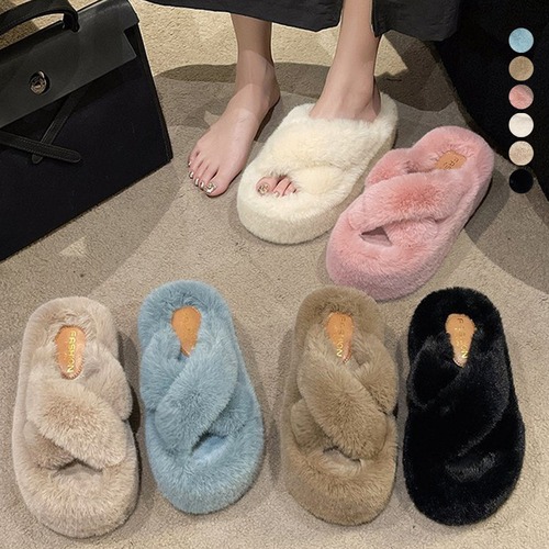 【日本倉庫即納】 ファーサンダル 厚底 韓国ファースリッパ