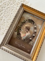 アンティークポストカード Bonne Anee 柊 ヤドリギ 馬蹄 マダム Noel クリスマス フランス 額装 インテリア コレクション