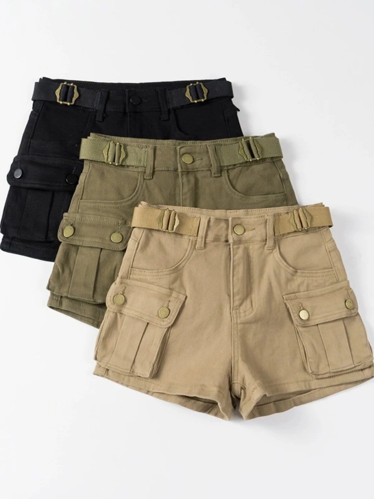 ハイウエストデニムワークパンツショーツ レディース 伸縮性 スリム効果 新作 2025 夏 ハイウエスト ヒップアップ スパイシーホットパンツ トレンド プラスサイズ