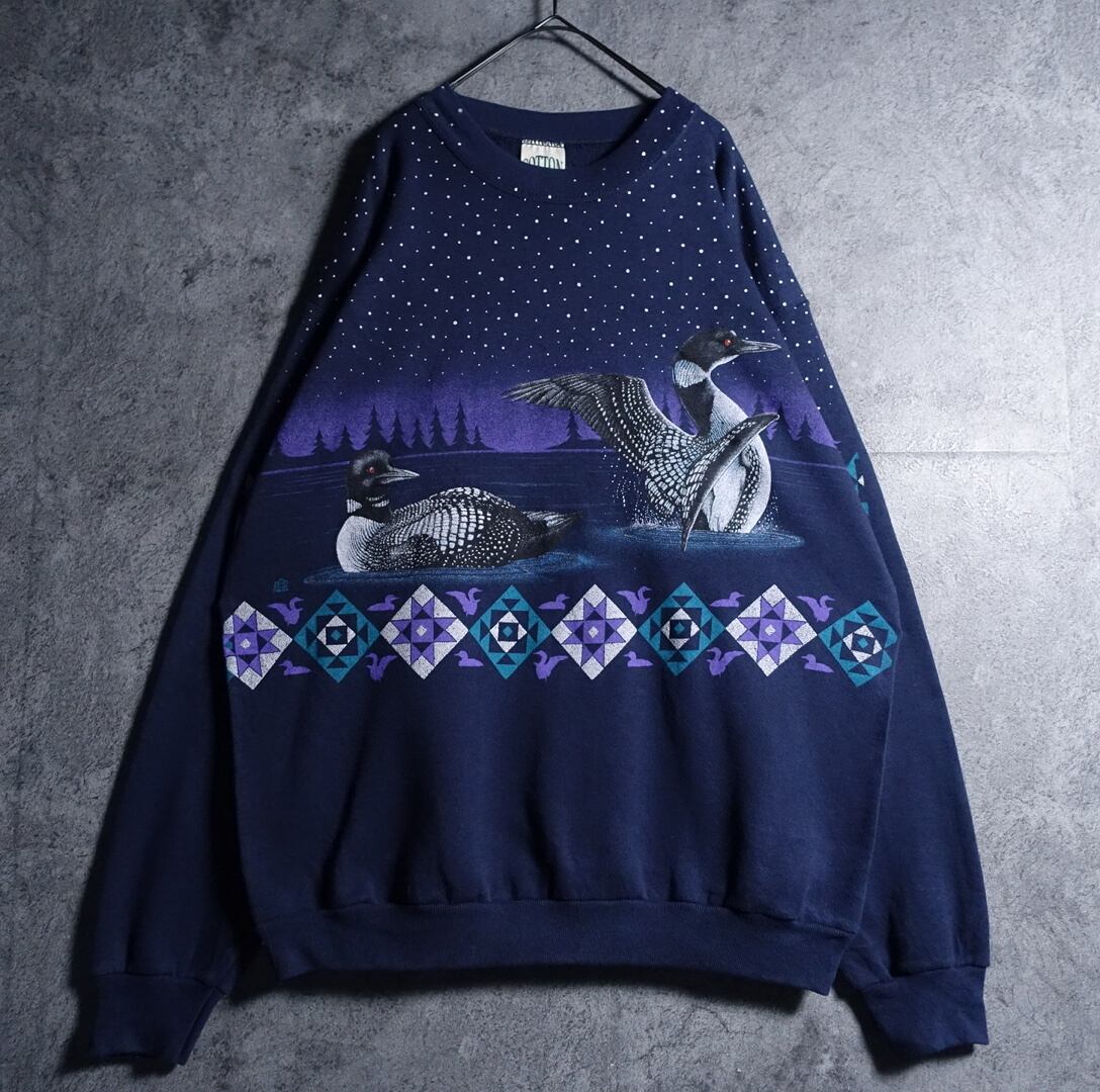 90s Navy Duck Landscape All Over Print Sweat