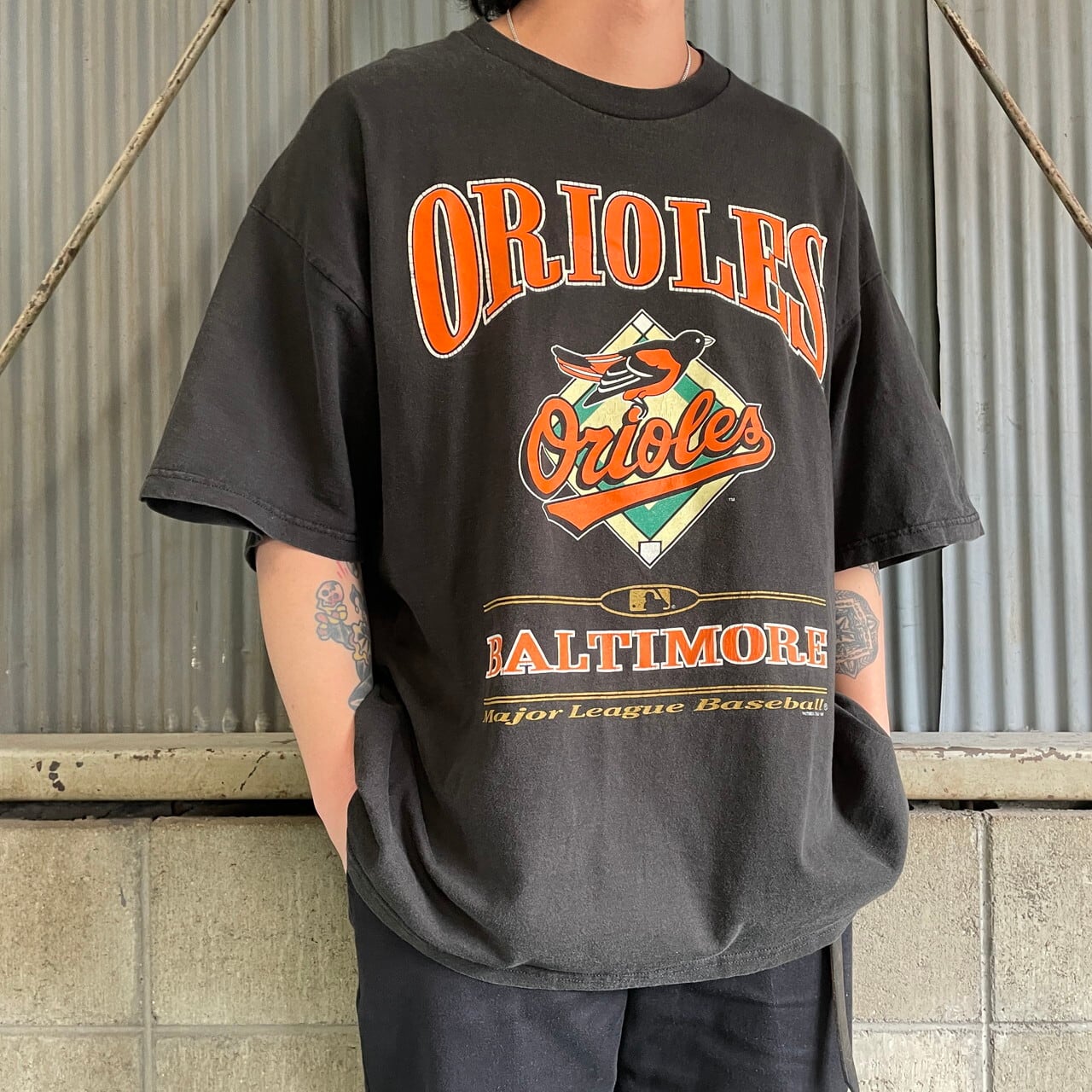 90年代 TRENCH ULTRA MBL BALTIMORE ORIOLES ボルチモア オリオールズ スポーツプリントTシャツ USA製 メンズL ヴィンテージ /eaa327048