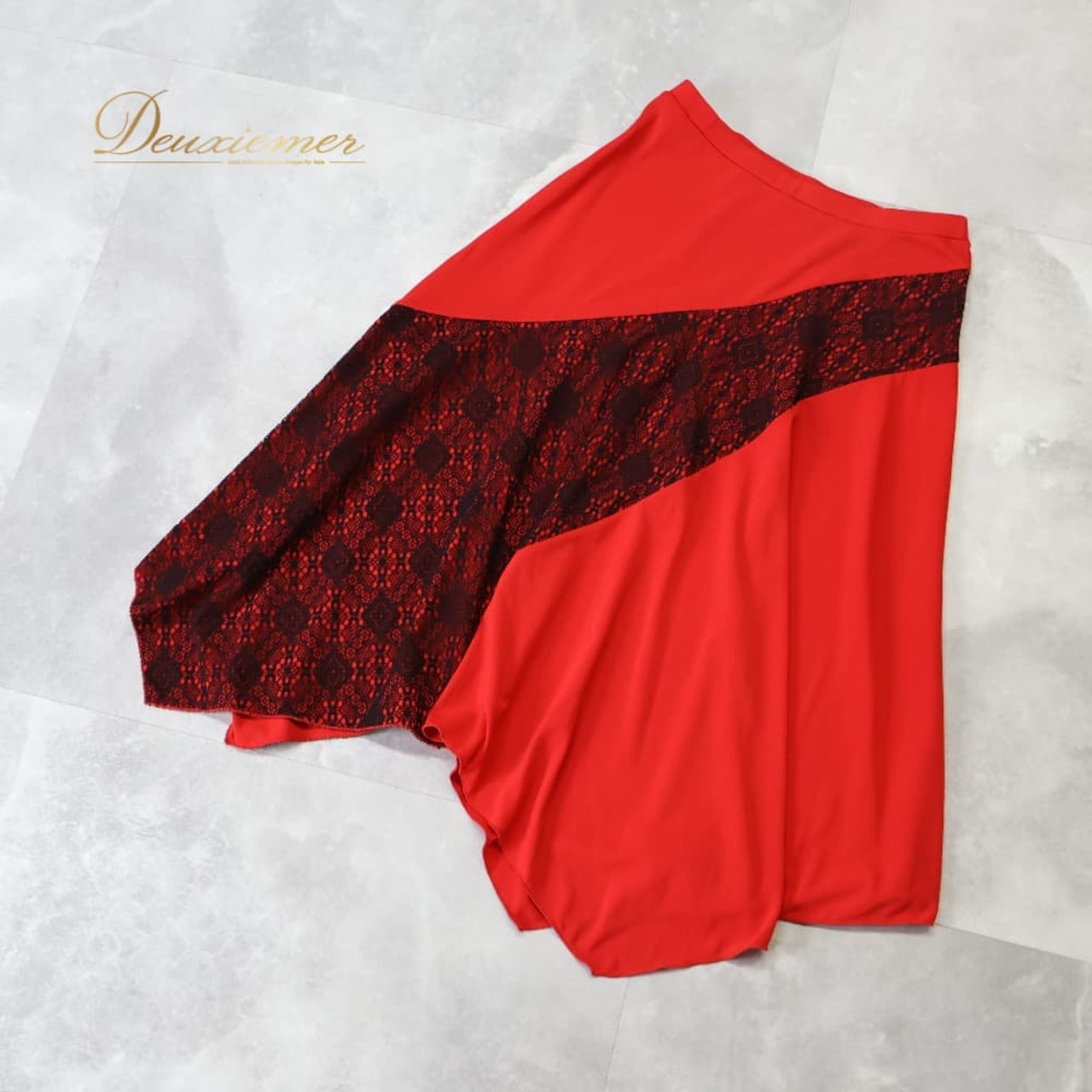 社交ダンス 衣装 Chacott チャコット スカート レッスンウェア レッド系 赤 黒 レース 伸縮 ストレッチ 日本製 練習 レッスン シンプル 鮮やか かわいい 上品 ダンス衣装 イベント ステージ パーティー アシンメトリー おしゃれ ブラック系