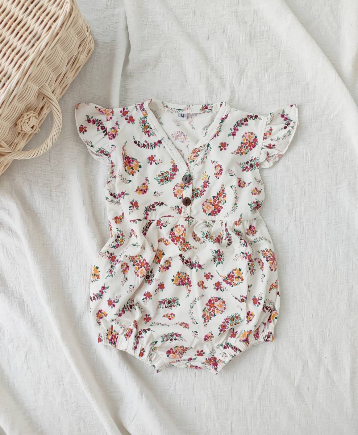 SELECT/Flower motif ruffle romper/6-18M フラワープリントラッフルロンパース