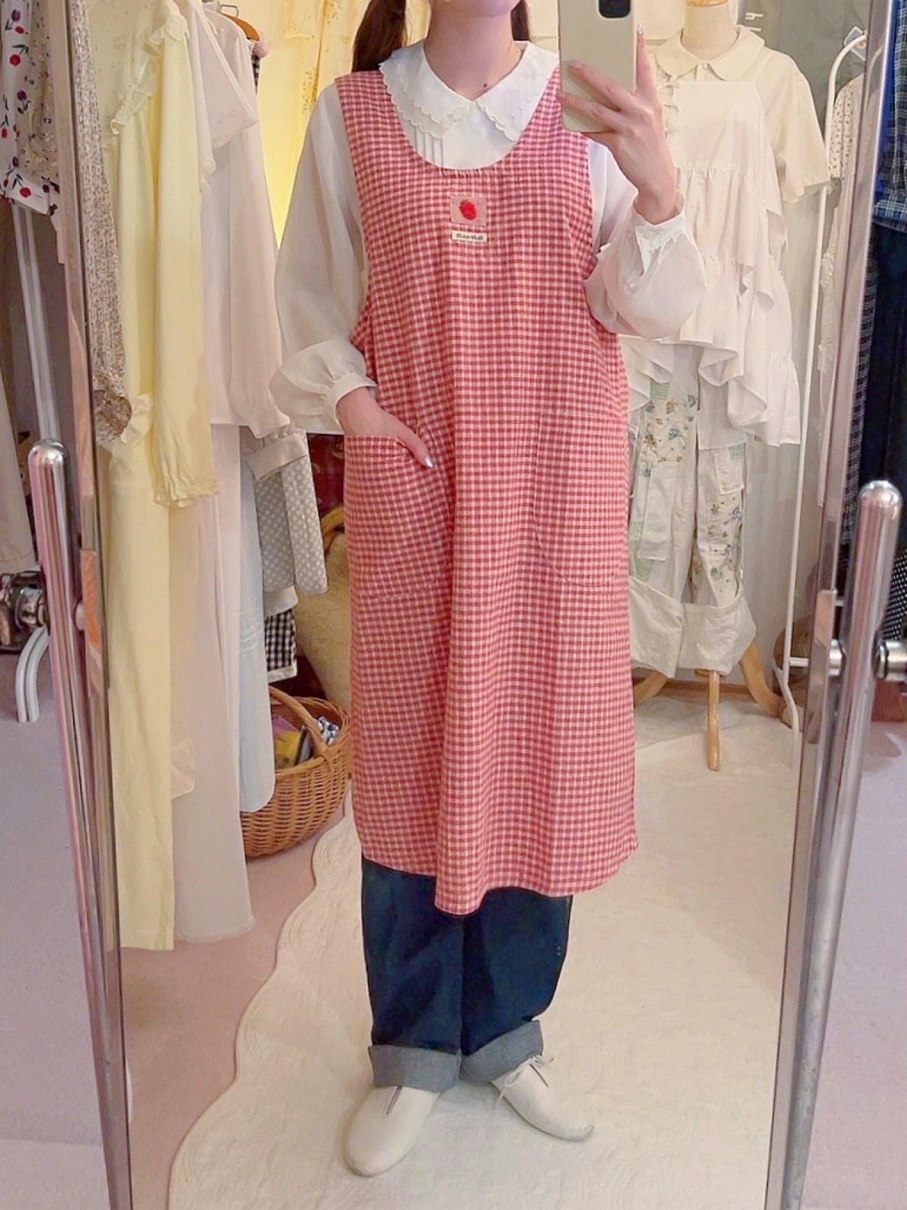 strawberry gingham check apron