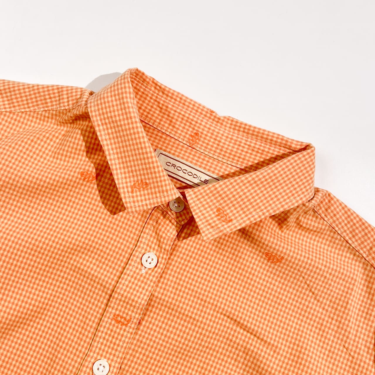 Crocodile クロコダイル ギンガムチェック 長袖 シャツ L/オレンジ系 レディース JAPAN FABRIC