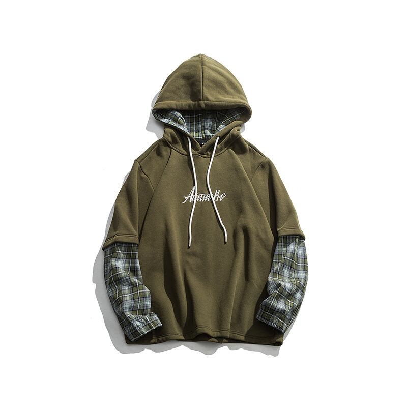 Yidaoヴィンテージ19冬服新しいeseスプライシングラティスレター刺繍カジュアルオールマッチプラスフリースフード付きセーターメンズ-アリババ ウィンター 冬物 ビンテージ hip6-161173223117681