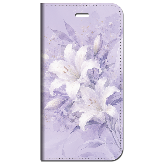 iPhone対応 スマホ 手帳型ケース 夏 百合 カサブランカ 水彩 ラベンダー くすみパープル 上品 花柄 清楚 エレガント 大人可愛い スマホケース スタンド 【iPhone17 / iPhone16e / iPhone16 他 iPhone各機種対応】 |iasmnu13