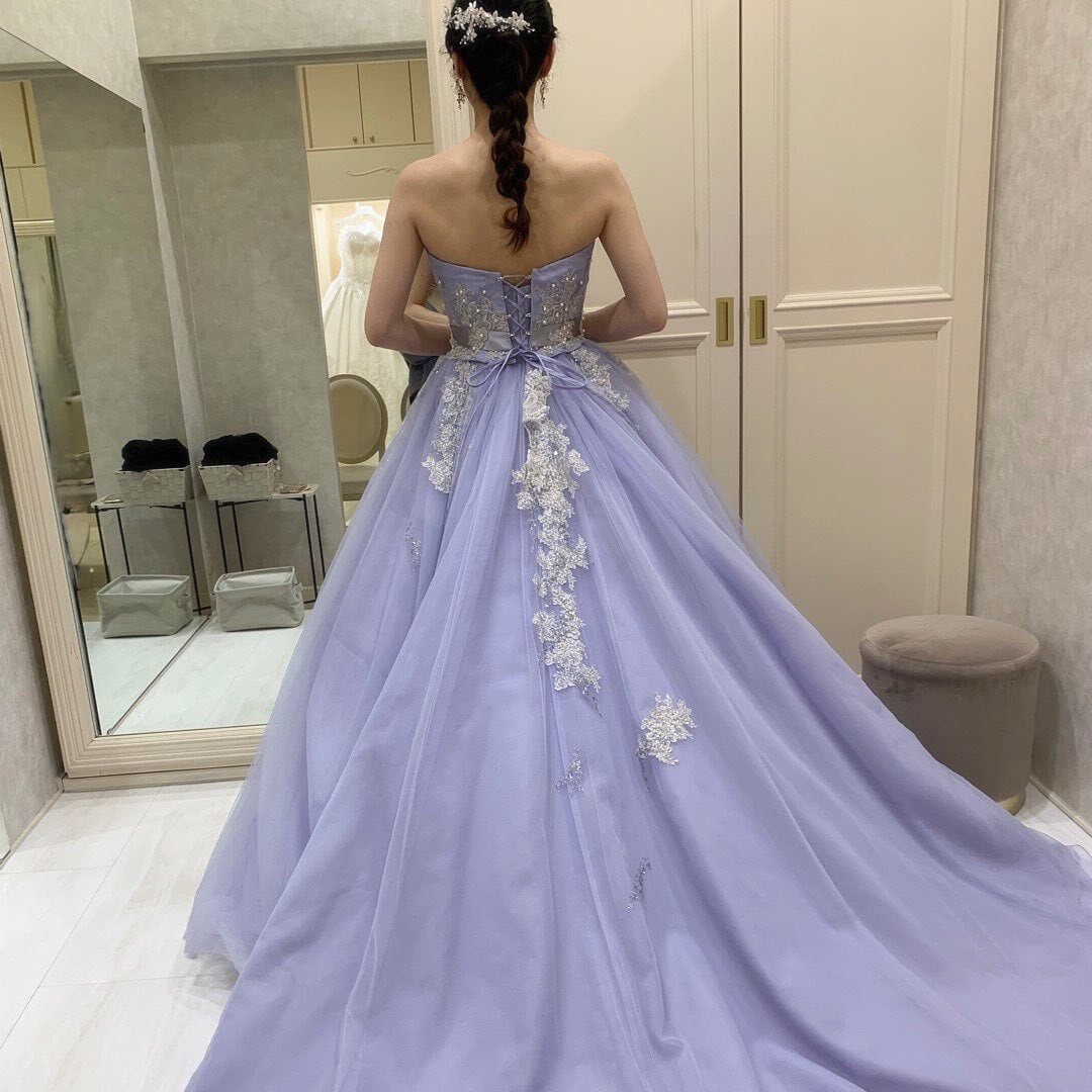 カラードレス サッシュベルト パープル 刺繡 優しい パールエレガント  