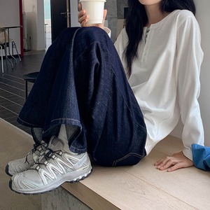 back embroidery wide-leg denim pants　J00277