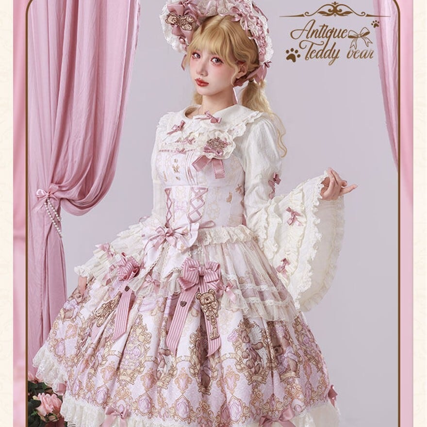 ロリータファッション ベア柄クラシカルジャンパースカート 甘ロリ