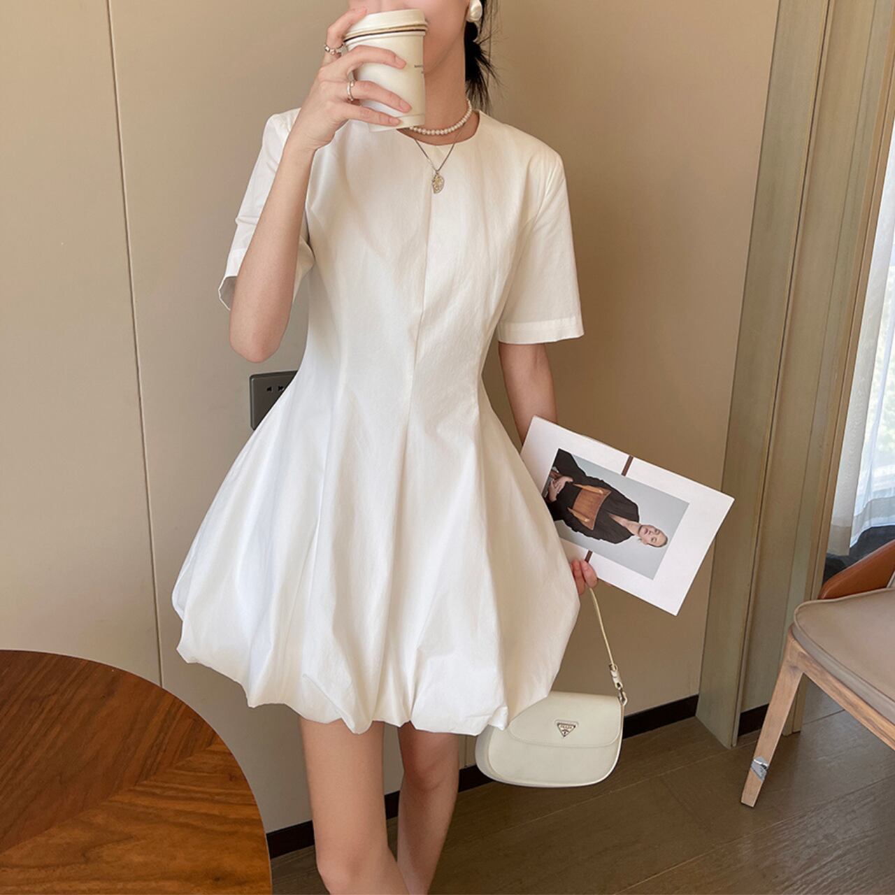 バルーンシルエット ミニワンピース A4337