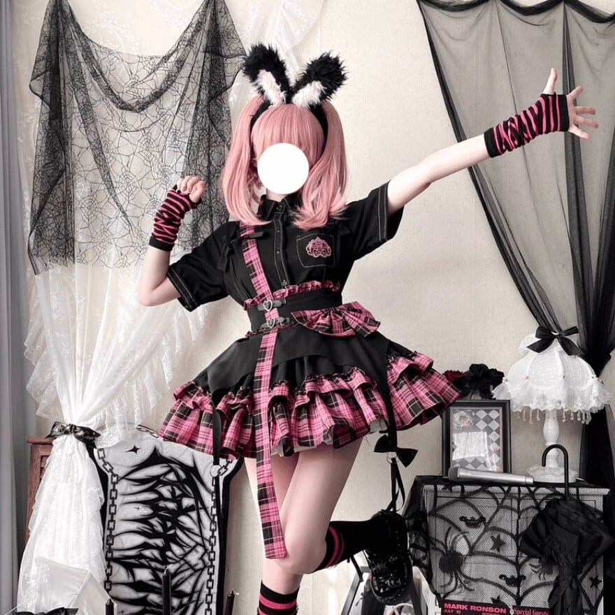 ピンク キラキラ アイドル衣装 スカート チェック柄 ライブ ステージ