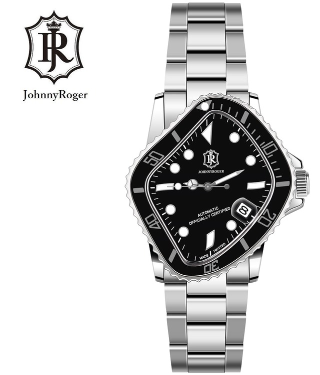 JOHNNYROGER メンズ腕時計 自動巻き カレンダー 日本製ムーブメント ステンレスベルト TWISTED