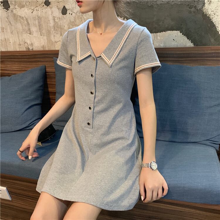 ワンピース レディース ミニワンピース S M L XL ショート丈 半袖 襟付き スリム 細身 かわいい 大人可愛い きれいめ 上品 カジュアル 清楚 フェミニン おしゃれ お洒落 綺麗 お嬢様 ナチュラル こなれ感 ラブリー キュート ガーリー レトロ ロマンチック 抜け感 主役級 存在感 学生 通学 デート お出かけ 女子会 ブラック グレー 春 夏 10代 20代 30代 40代 韓国 韓国系 着回し 普段使い 体型カバー ファッション モテ トレンド 流行 インスタ映え