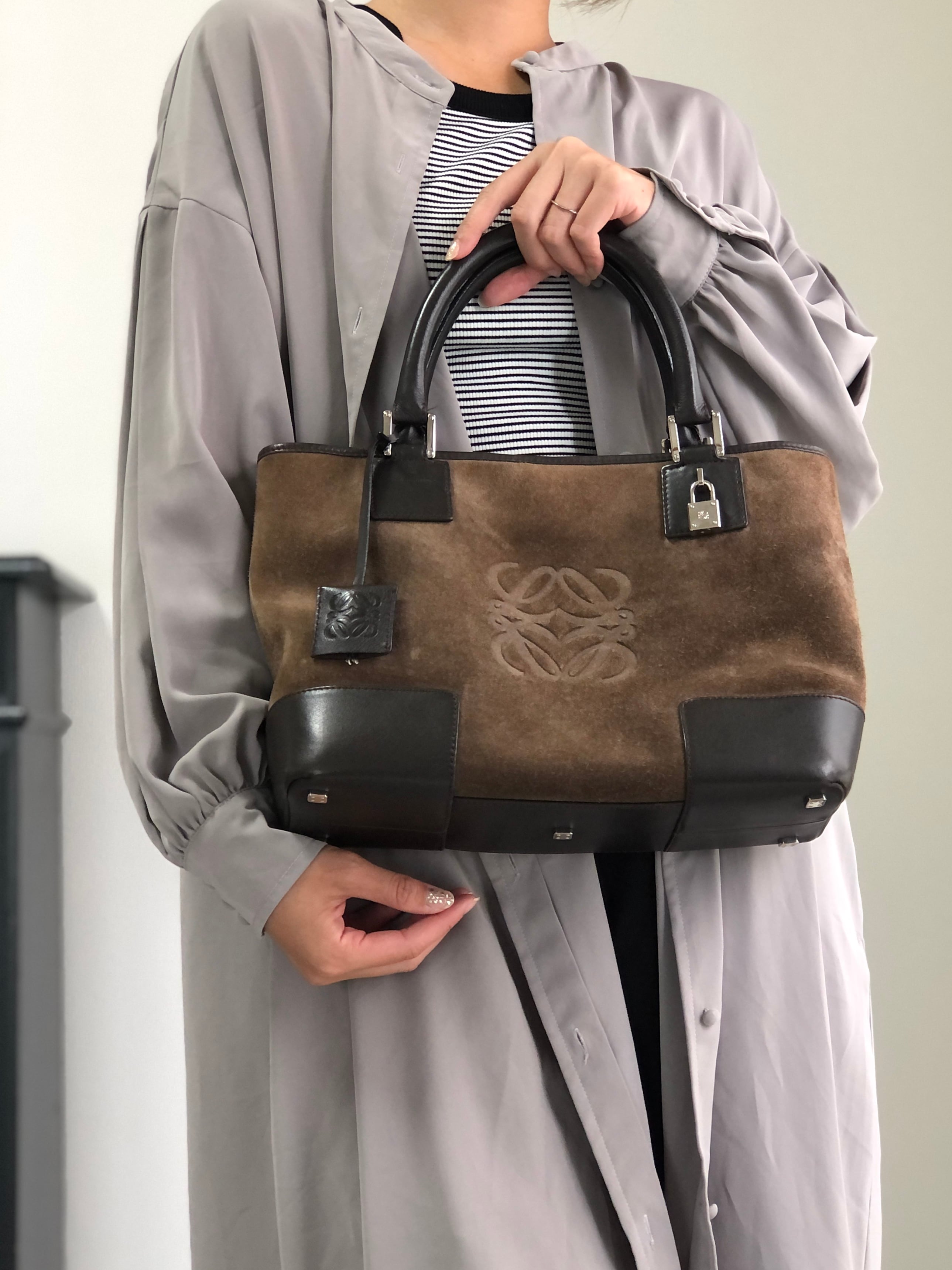 LOEWE ロエベ ハンドバッグ ブラウン アナグラム スエード vintage