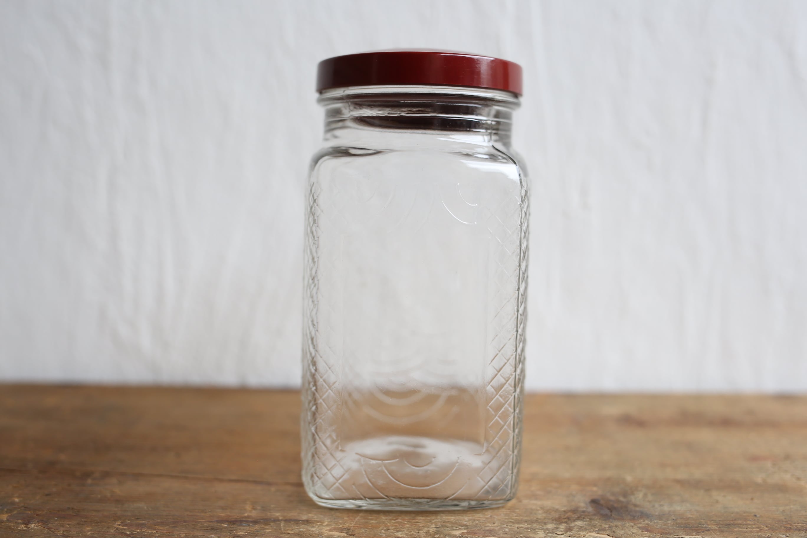 フランス アンティーク ヴィンテージ ベークライト製蓋付き ガラスのキャニスター(中) N-00604-3b