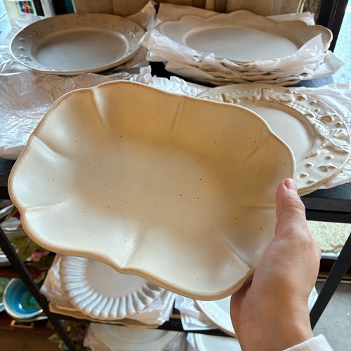 MASHIKO Lotus plate Kinari　益子焼　ロータス皿　キナリ　長角皿　プレート　メインディッシュ　洋食　電子レンジOK　食洗機OK