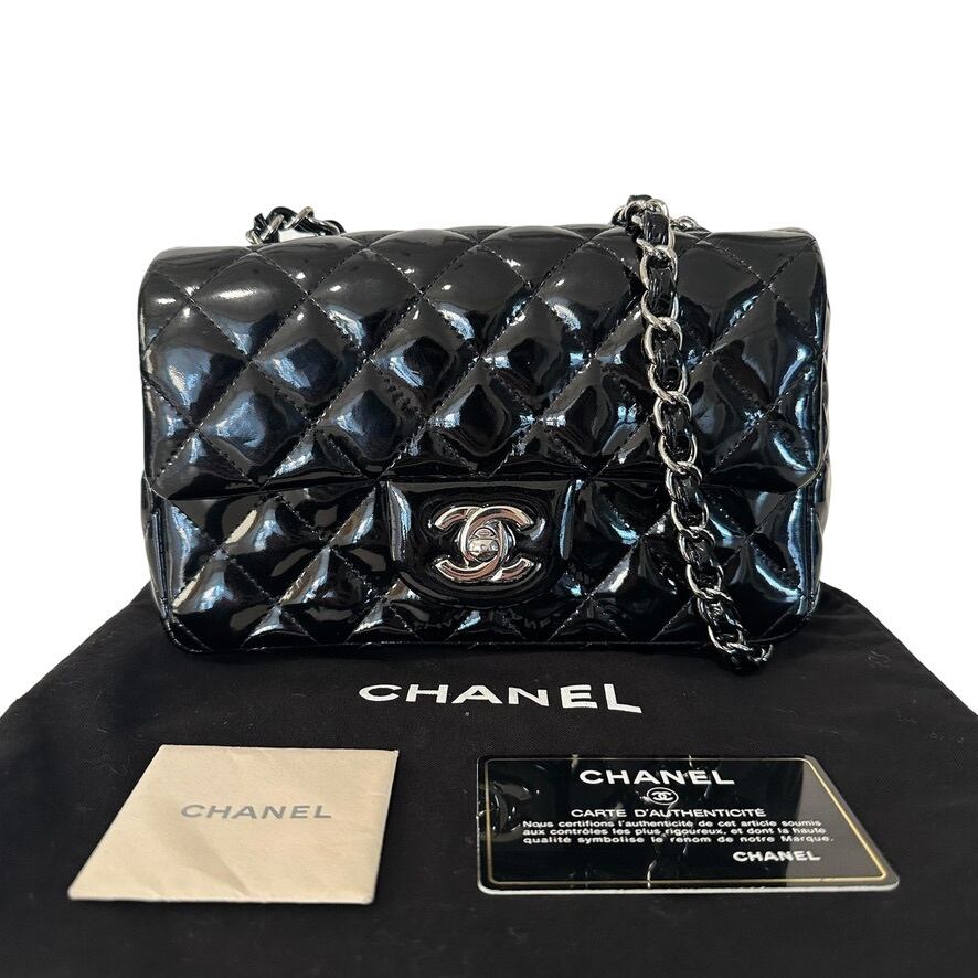 Extremely Rare ◇ CHANEL Matelassé 20 Patent Leather Single-Flap Single-Chain Bag, Black and Silver, 17268234