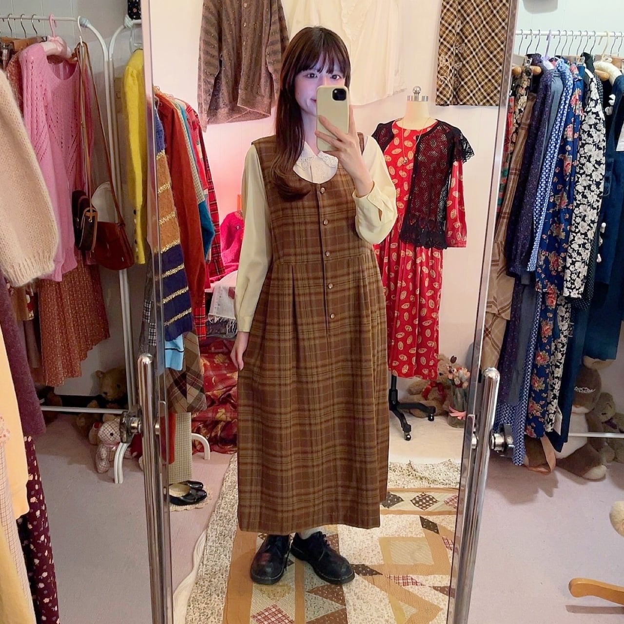brown check jumper skirt