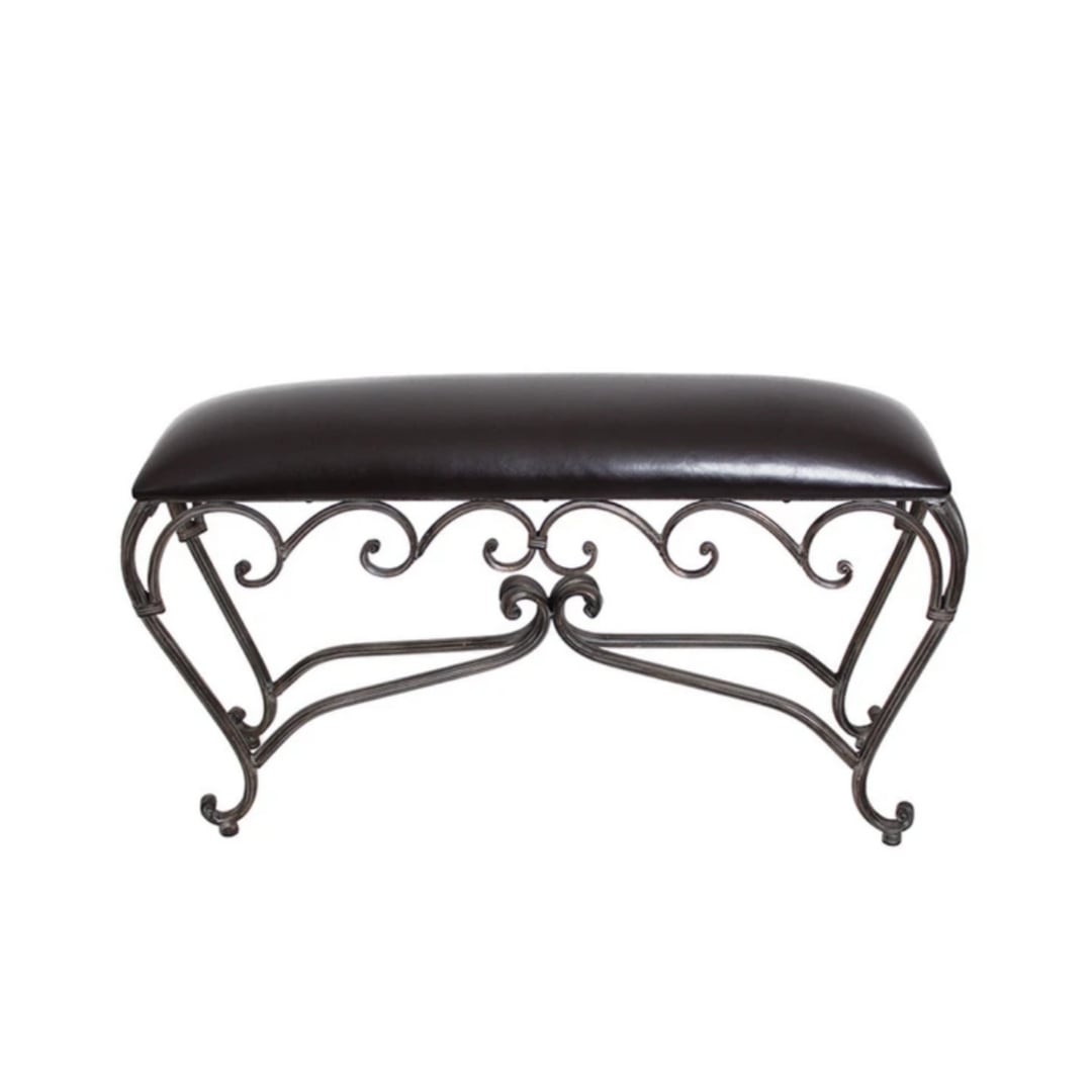 【送料無料】ロングスツール ブラウン 横幅86cm ヨーロピアン アンティーク調 アイアン 什器 家具