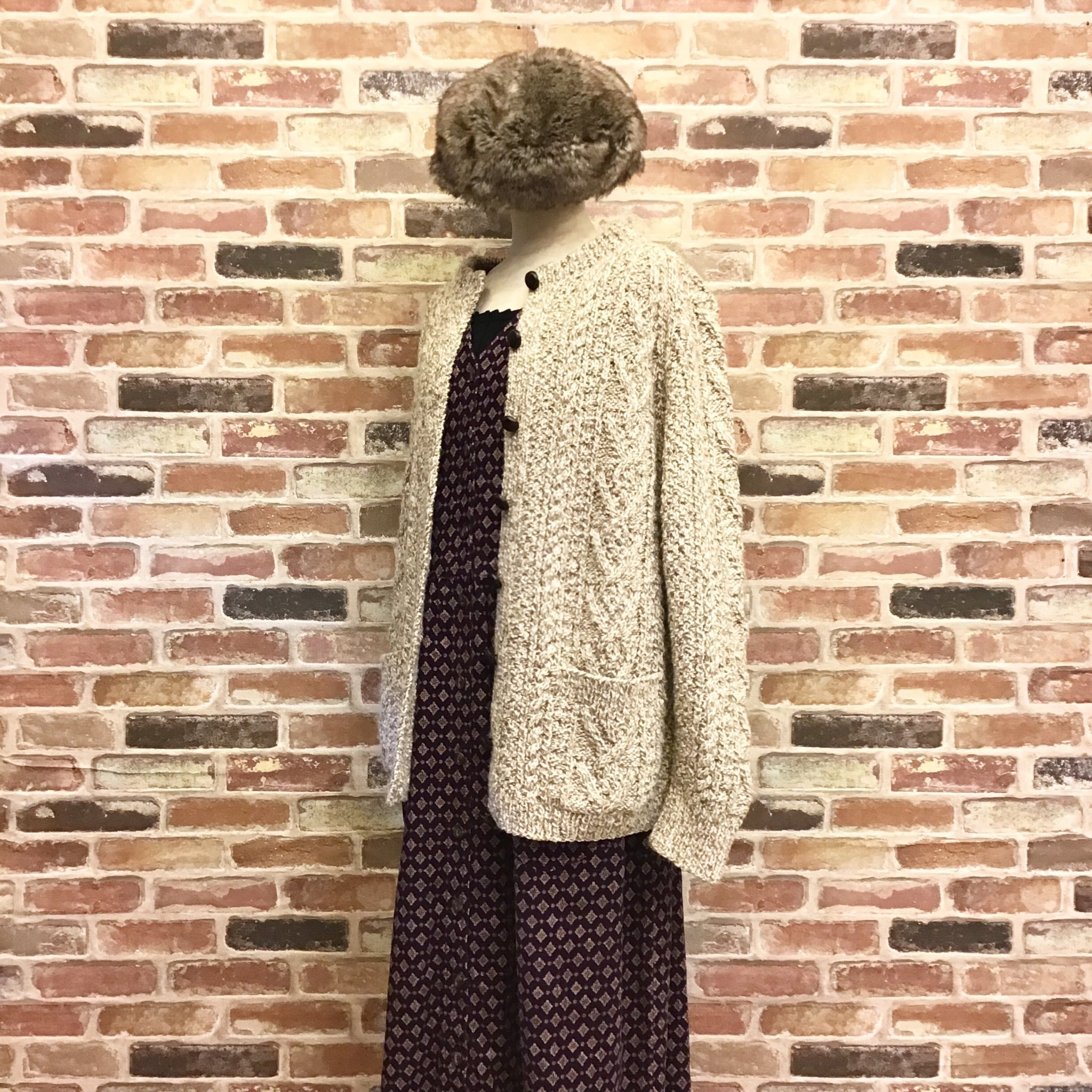 Janette Murray Beige Fisherman Knit Cardigan | インポート古着