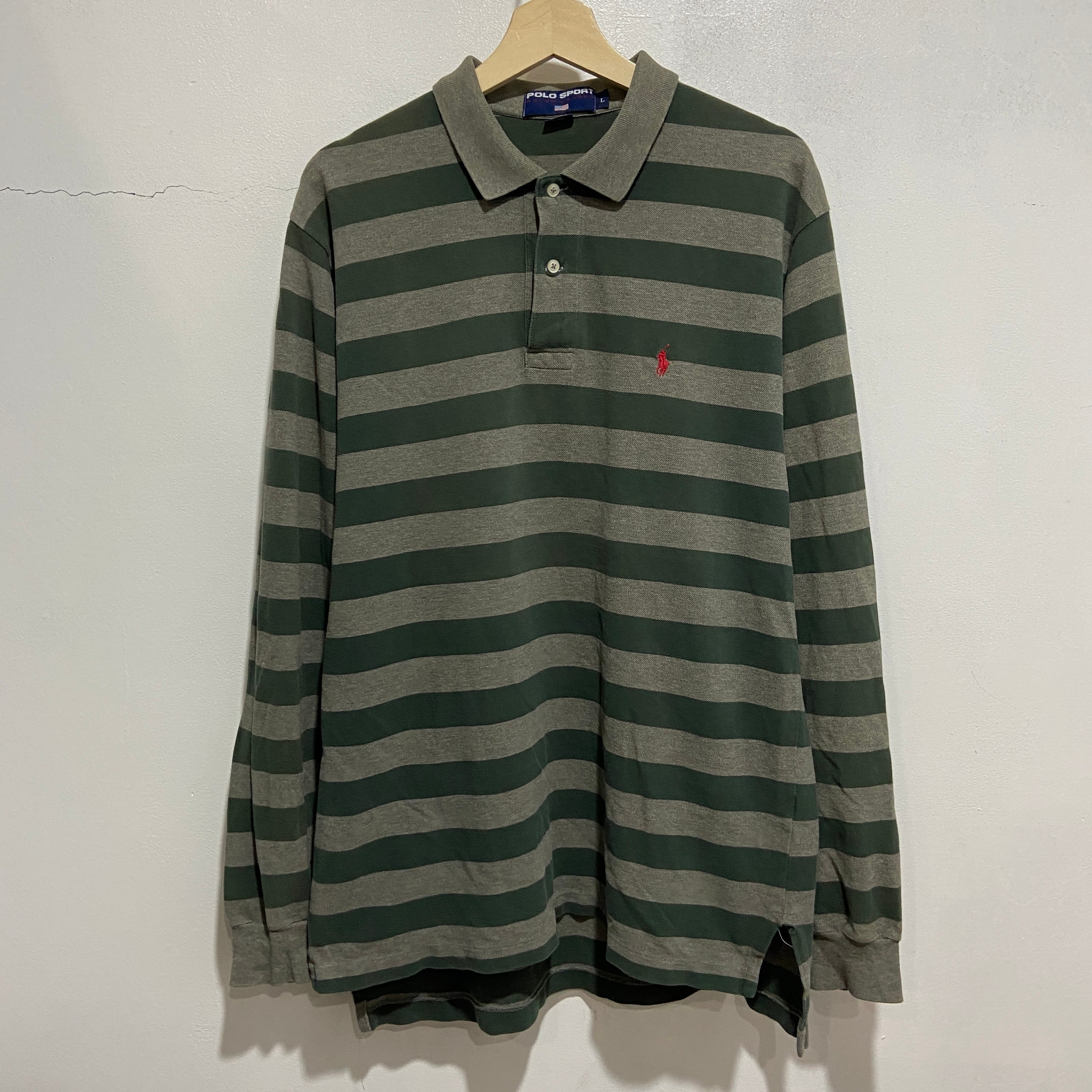 送料無料』Ralph Lauren POLO SPORT ボーダー柄長袖ポロシャツ L
