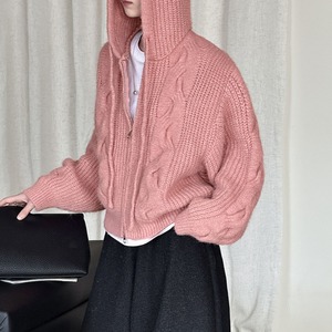zip-up hooded knit cardigan J00038