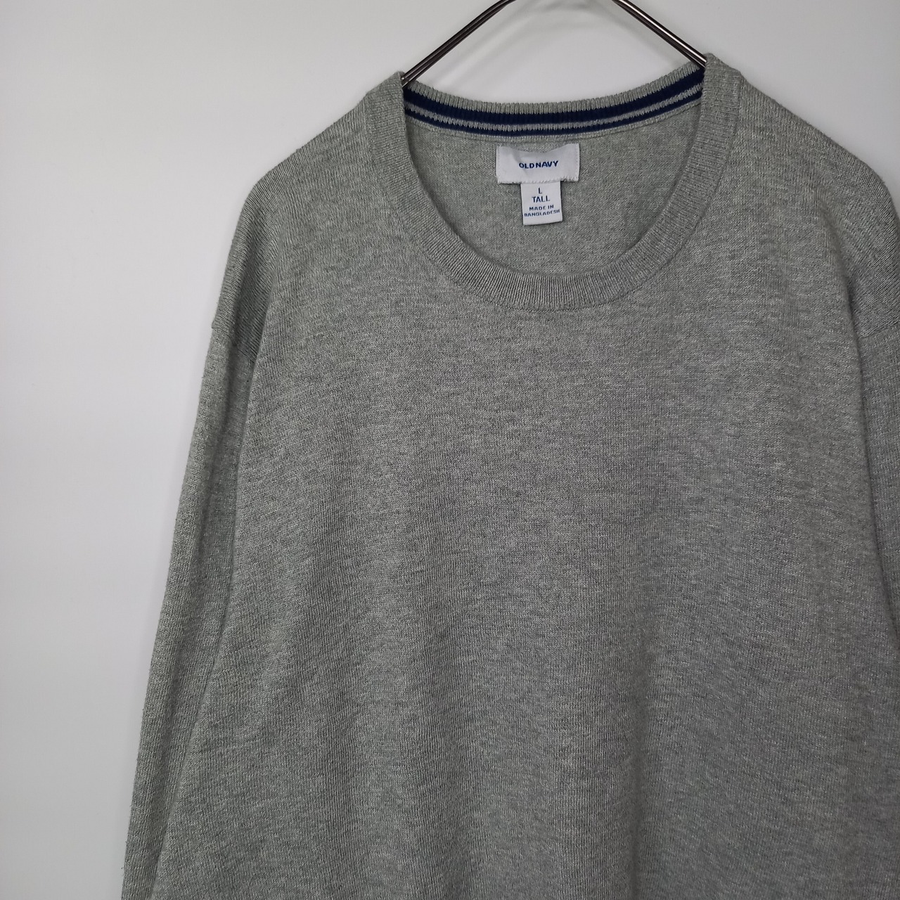 オールドネイビー　クルーネック　コットンニット　セーター　無地　薄手　ハイゲージ　グレー　L