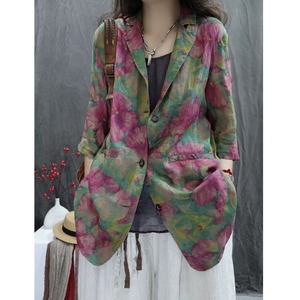 FLOWER PRINT LAPELED V-NECK 3/4 SLEEVES CASUAL JACKET 4colors M-16286