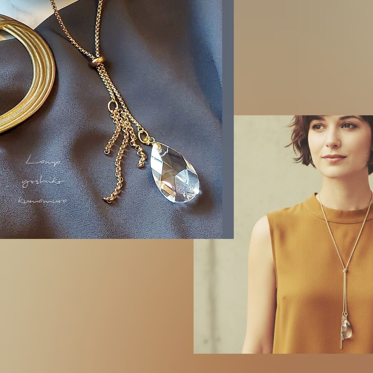 ティアドロップ クリスタル スライダー ネックレス ステンレス