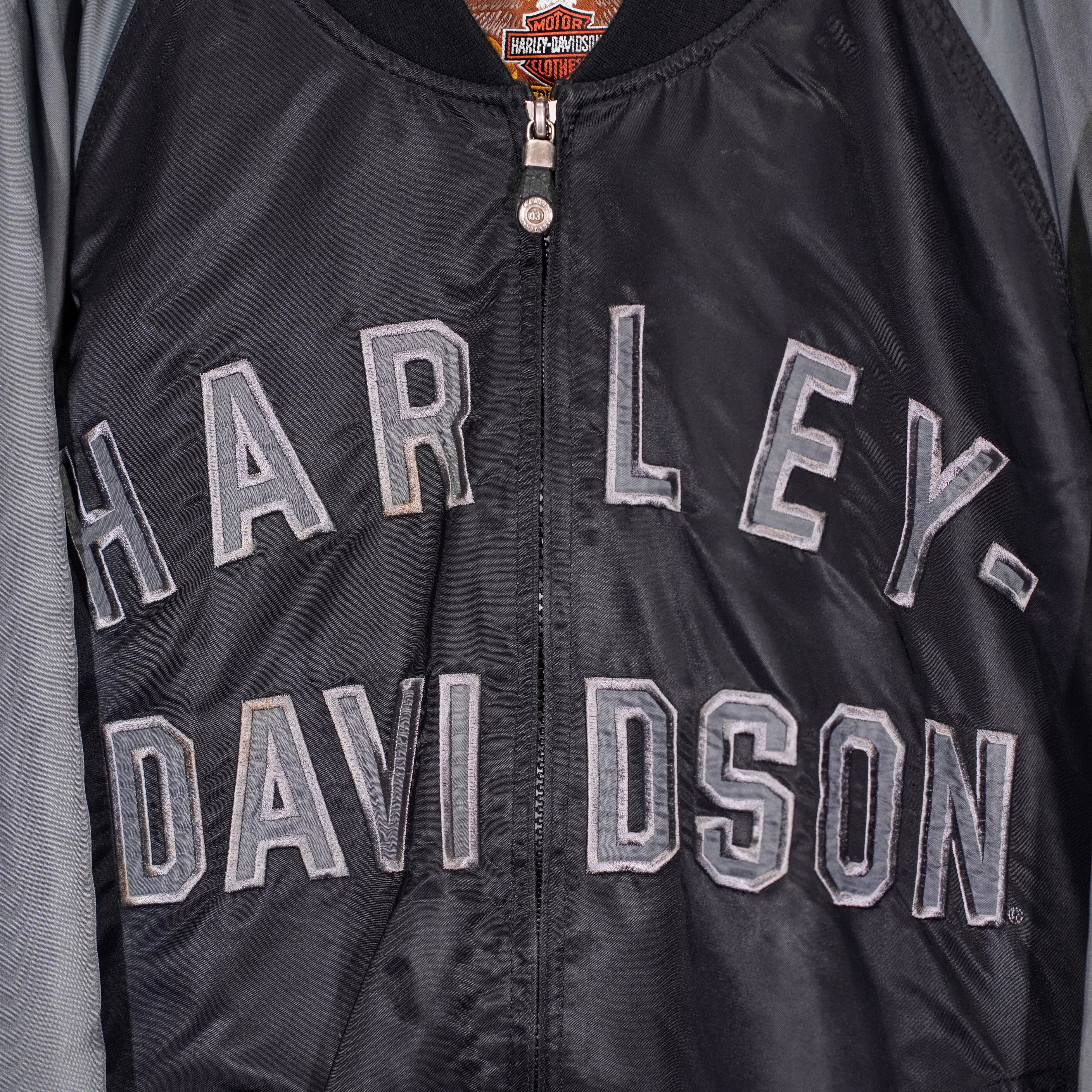 00's USA VINTAGE HARLEY DAVIDSON LOGO EMBROIDERY DESIGN ZIP UP MA