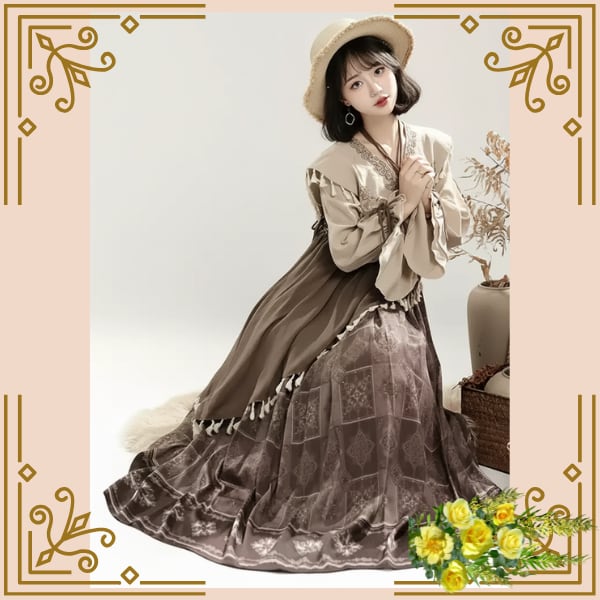 ♦フリンジ付きレトロブラウンドレス♦trnd037