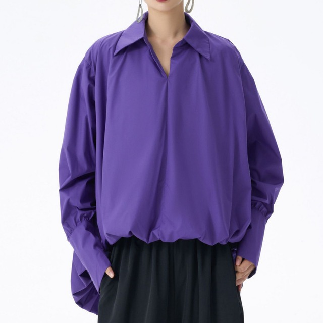 オープンカラー 長袖 オーバーサイズ シャツ 3color BL0529