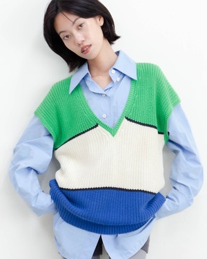 1990s Christian Dior - color-block cotton knit vest