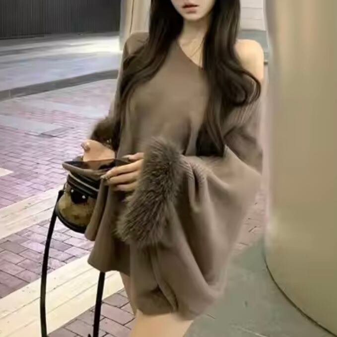 fur sleeve relax knit