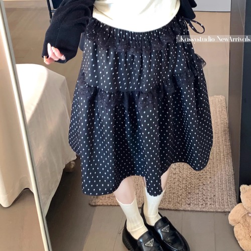 3色／ティアードレースドットミディスカート ・76026