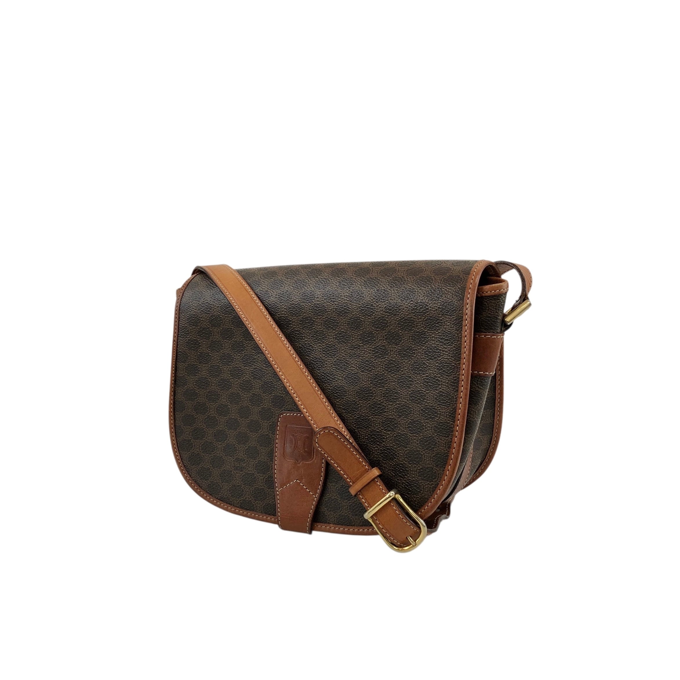 CELINE セリーヌ マカダム ショルダーバッグ ブラウン ブラゾン型押し