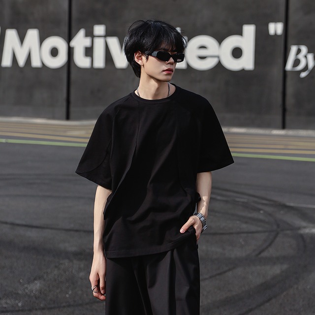 【5.13新作】レイヤードモノトーンTシャツ bt1530【韓国メンズファッション】