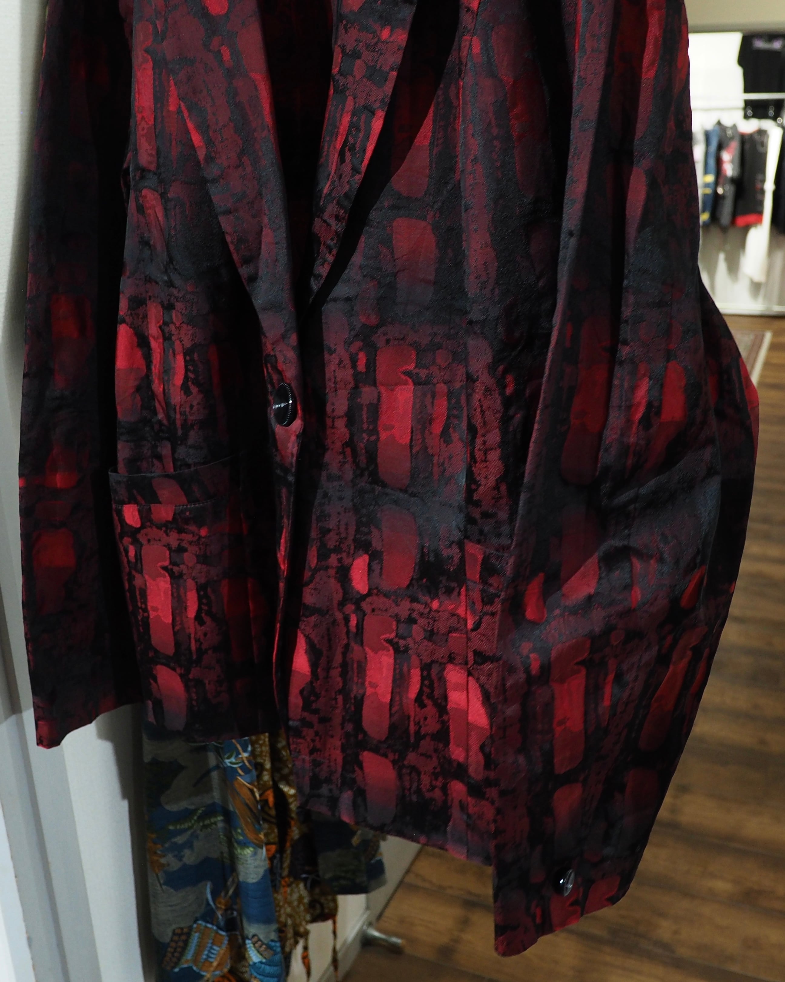 " 深紅 " Scale Embossed pattern Vintage loose Easy Tailored jacket