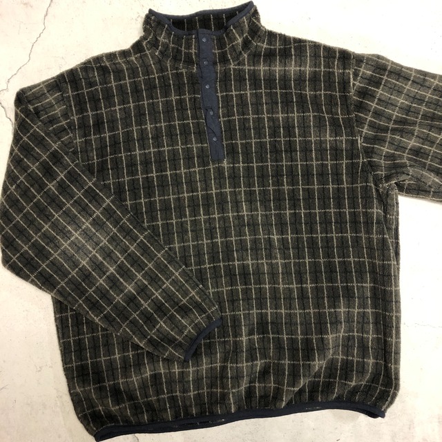 ⊕⊕ OLD LAND'S END KHAKI CHECK SNAP FLEECE JACKET