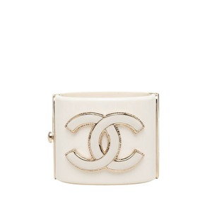シャネル ココマーク バングル ブレスレット G22刻印 ホワイト ゴールド メッキ プラスチック レディース CHANEL 【中古】