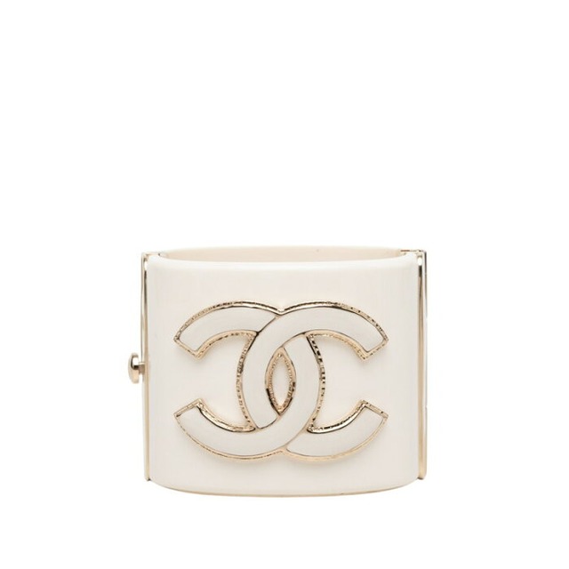 シャネル ココマーク バングル ブレスレット G22刻印 ホワイト ゴールド メッキ プラスチック レディース CHANEL 【中古】