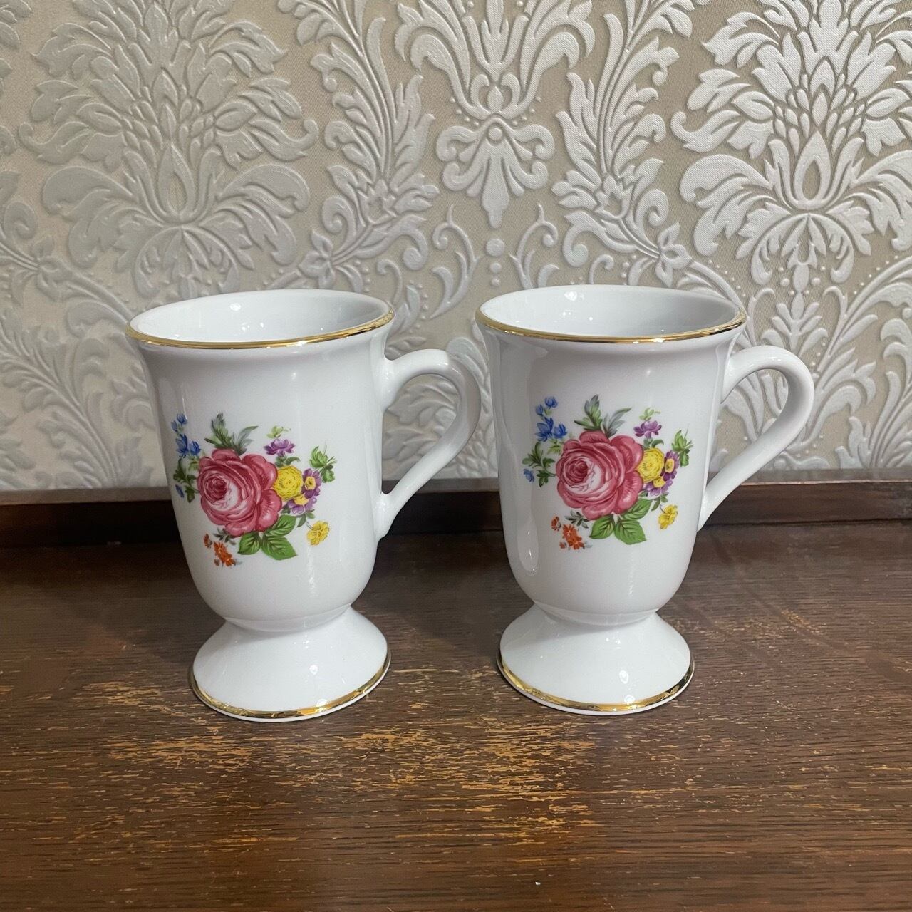 実家整理　アンティーク　脚付カップ五客 2脚セット】ドイツ SCHIRNDING BABARIA 脚付き マグカップ | kolbenova