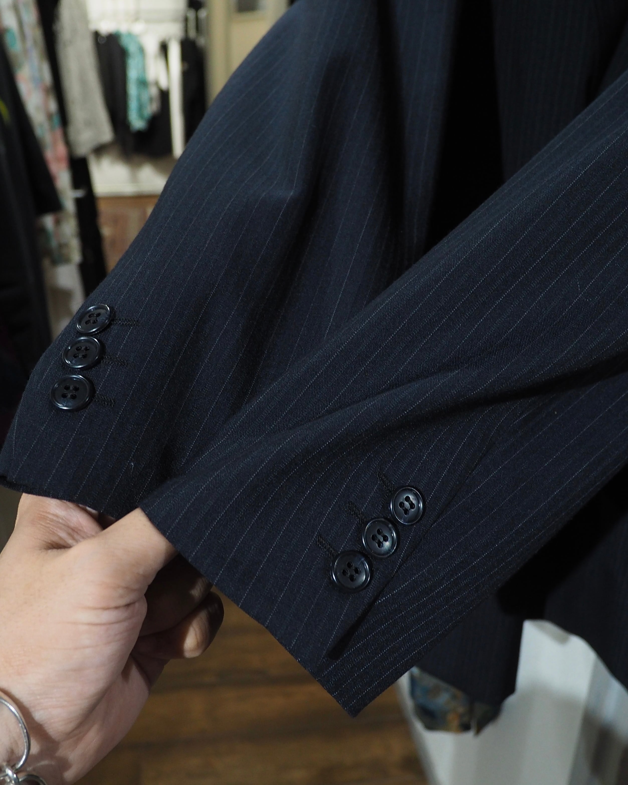 1990s Beautiful Pinstripe Embroidery Vintage Double Breasted Tailored Jacket