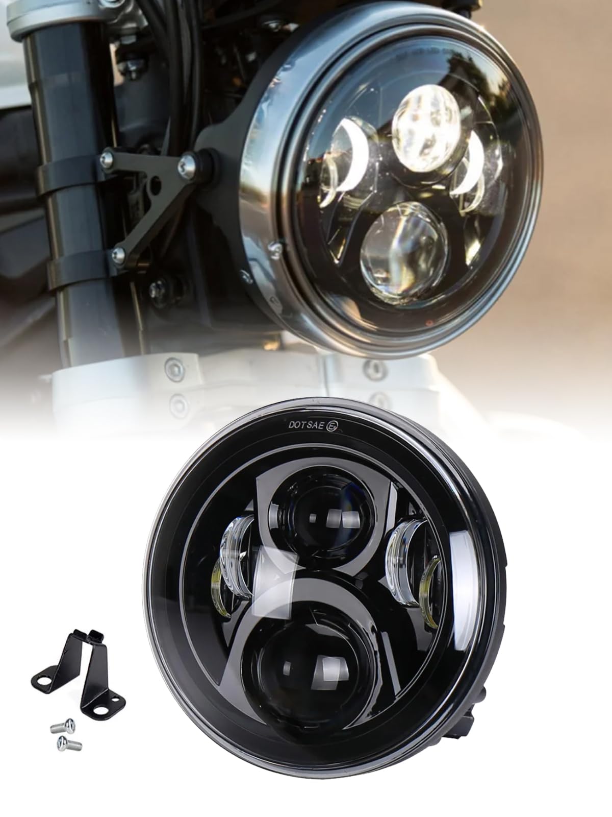 Largoods 7インチLEDヘッドライト ホンダに対応 バイク 専用 Hi/Lo切り替えDRL機能 ホワイト 6000K 高輝度 DC:12V-24V IP67防水 車検対応 一個セット