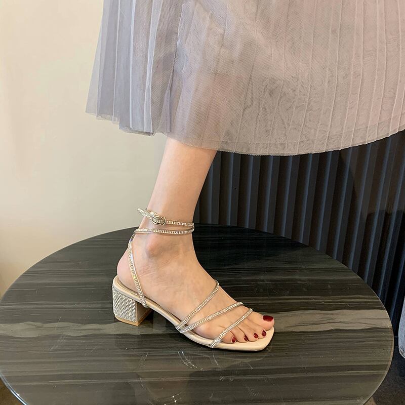 レッドサンダルレディースサマーラインストーン 靴 シューズ 夏物 フェイクシューズ36357041389